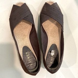 Dark Brown Ralph Lauren Woven Raffia Wedges
